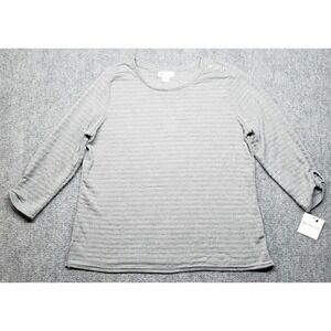 Liz Claiborne Blouse Womens XL Gray Heathered 3/4 Sleeve Roll Tab Crew Neck New